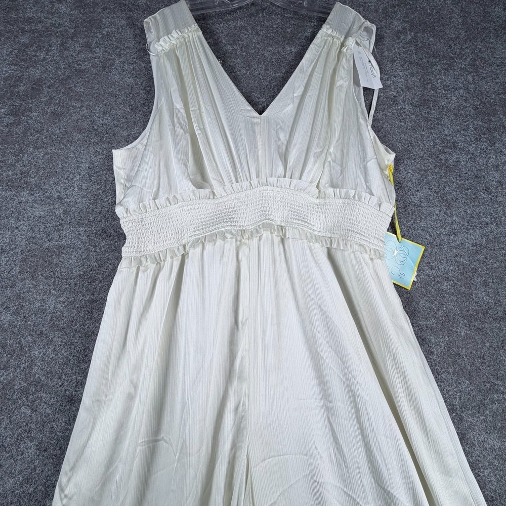 NWT CeCe Plisse Jumpsuit Womens XL White V-Neck Comfort Smocked-Waist Sleeveless - Picture 7 of 16